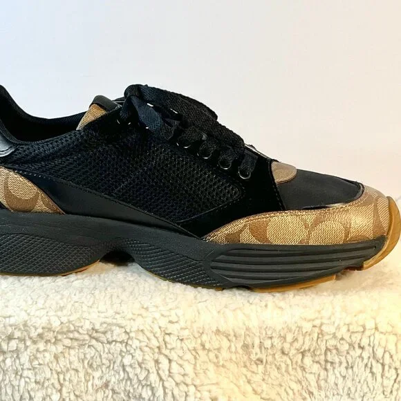 Coach Men's Tech Runner Sneakers FG4591 Size 10D | Signature Black Mesh & Tan - Picture 4 of 16